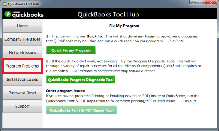 QuickBooks Quick Fix My Program