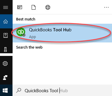 QuickBooks Tool Hub in Windows Search