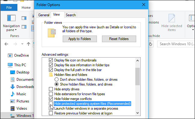Windows Hide Protected Operating System Files (Recommended)