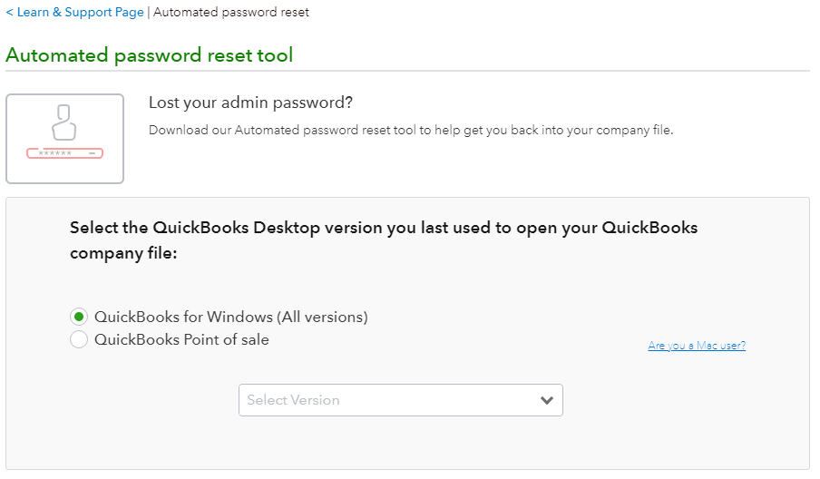 quickbooks password reset tool token