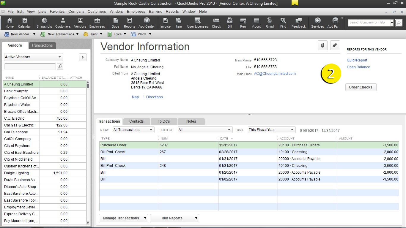 QuickBooks Vendor Center