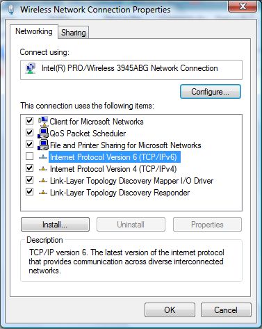 Windows Wireless Network Connection Properties