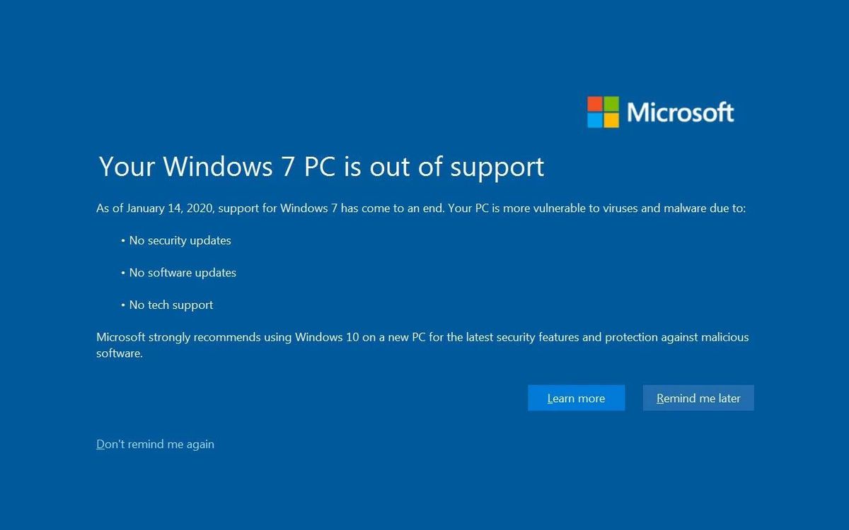 Your Windows 7 PC is out of support
