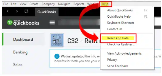 reset quickbooks app data