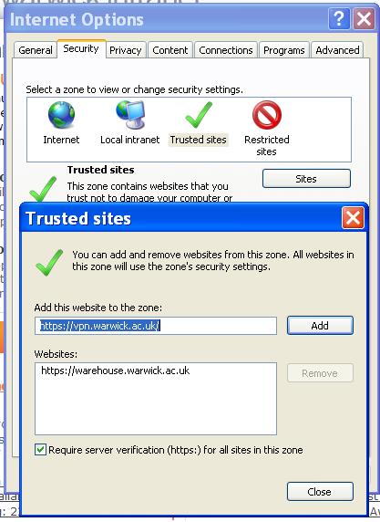 Add Trusted sites in Internet Explorer