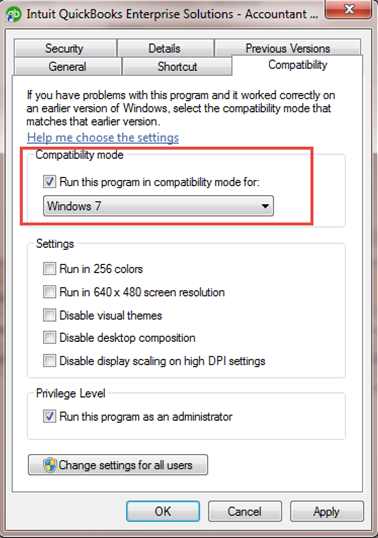 QuickBooks Compatibility Settings