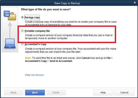 QuickBooks Create Portable Company File
