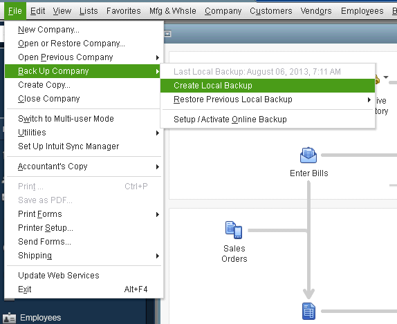 QuickBooks File Menu Save Copy or Backup