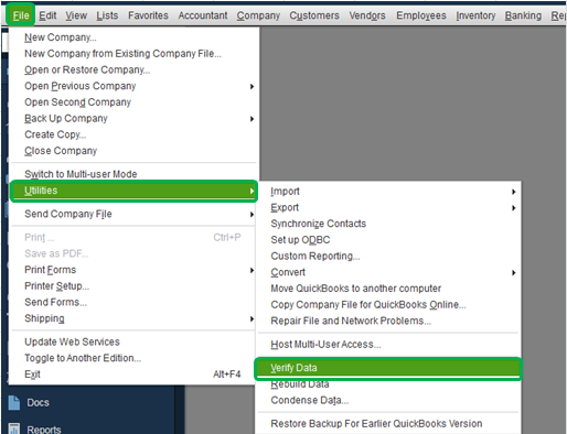 QuickBooks Verify Data Tool