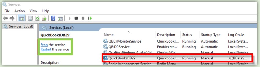 Restart QuickBooks Database Services