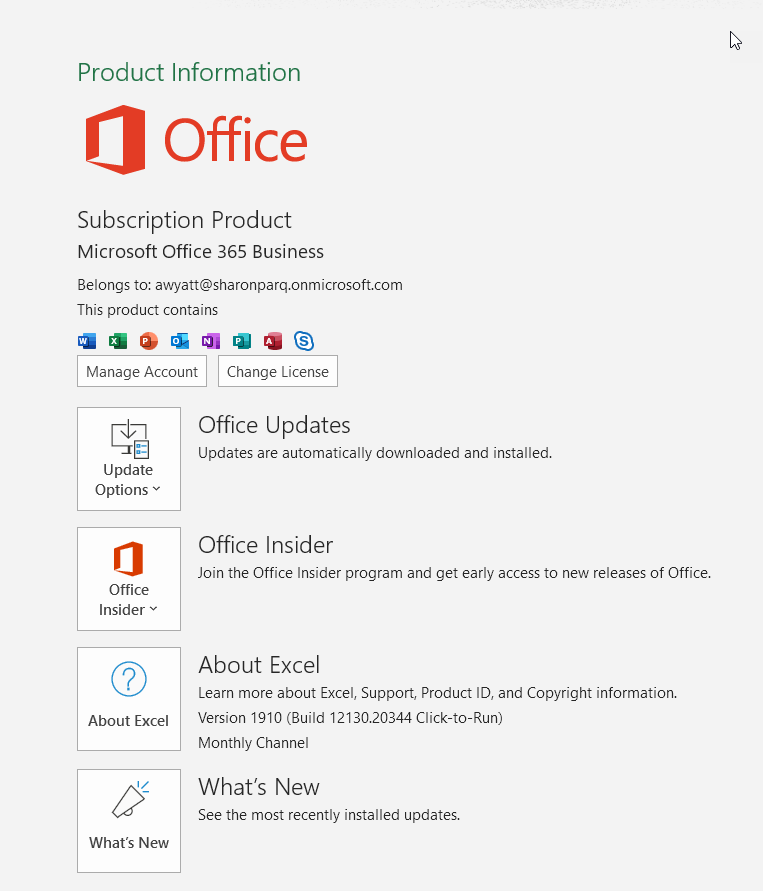 Excel Product Information