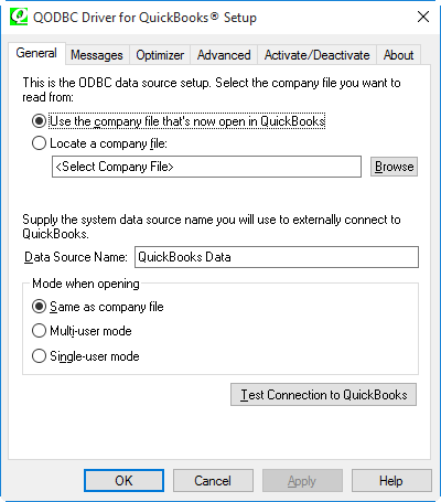 QuickBooks Configure ODBC