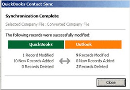 QuickBooks Contact Synchronization Complete