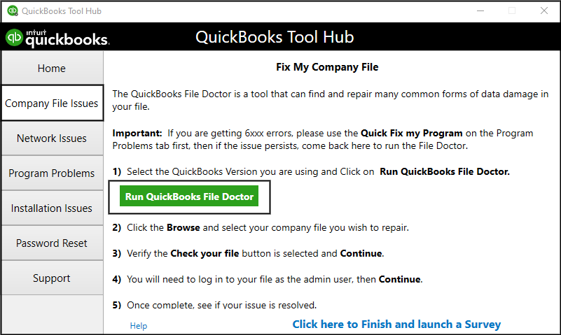 QuickBooks File Doctor in Tool Hub