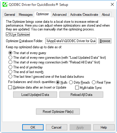 QuickBooks ODBC Use Optimizer