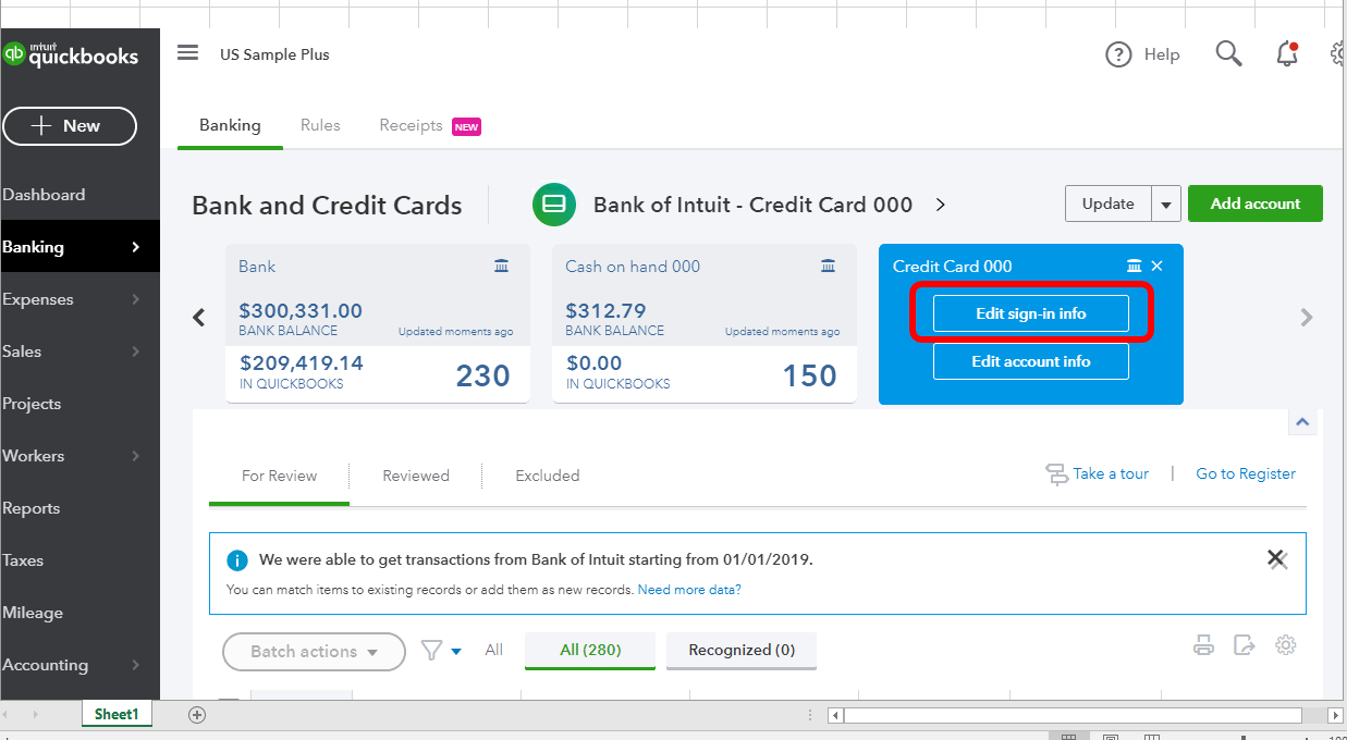 QuickBooks Online Edit sign-in info
