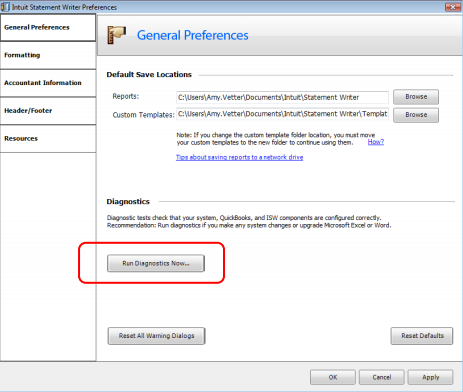 QuickBooks Statement Writer Run Diagnostics Now
