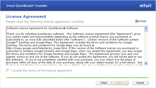 QuickBooks license agreement