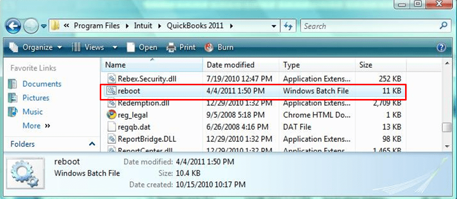 reboot.bat in quickbooks desktop
