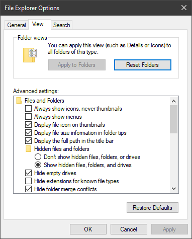 Show hidden files folders or drives in Windows