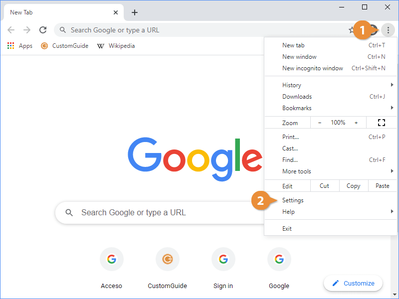 Setting in Google Chrome