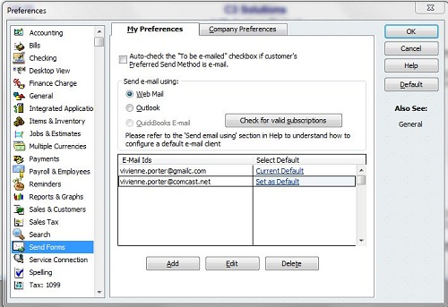 email preferences in QuickBooks