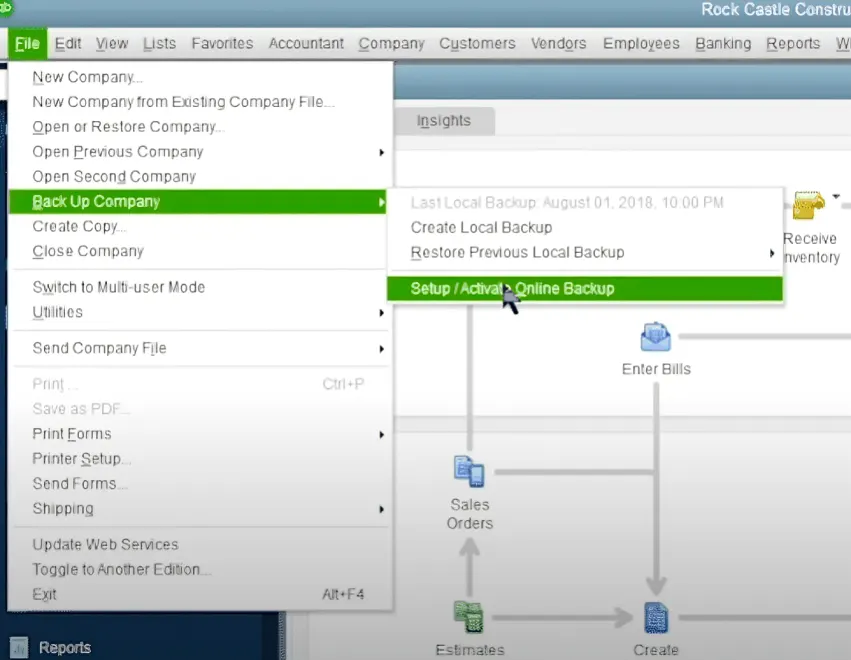 setup/activate online backup
