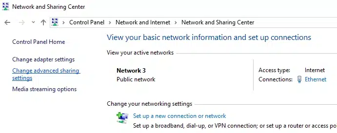 Network and Sharing Center