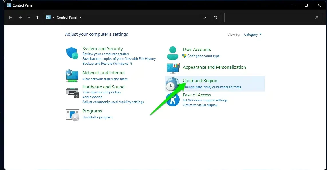 Clock and Region tab