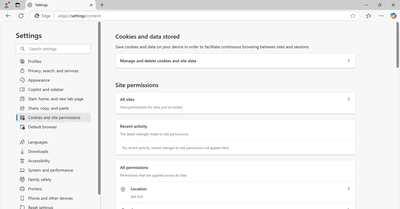 Manage and Delete Cookies and Site Data