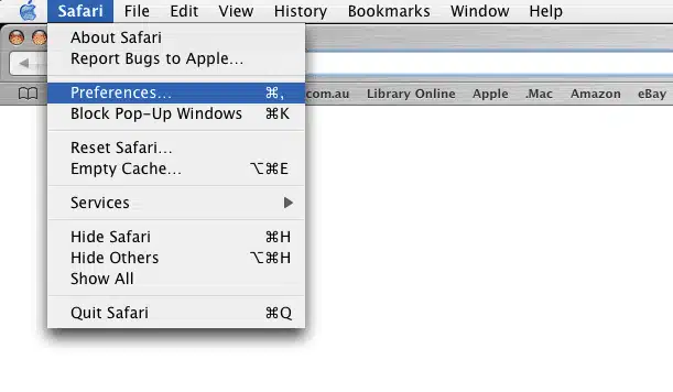 Preference option in safari