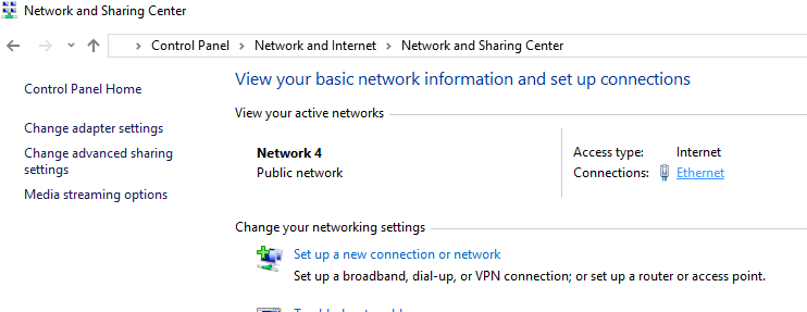 network and sharing center 